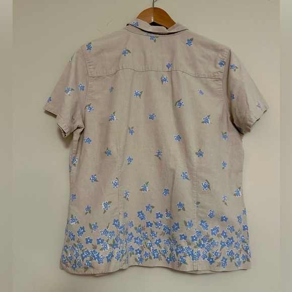 Y2K 90s Vintage Button-Up Shirt with Blue Floral Embroidery – Size L - Picture 4 of 8